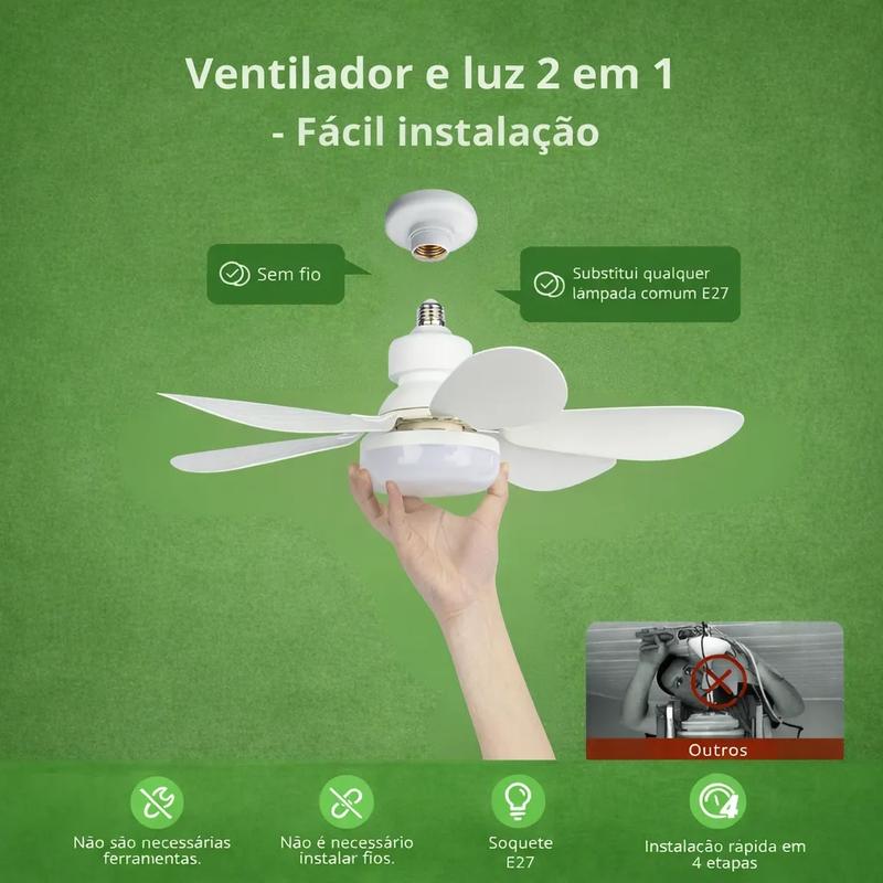 Ventilador com luminária sendo instalado diretamente em um soquete E27