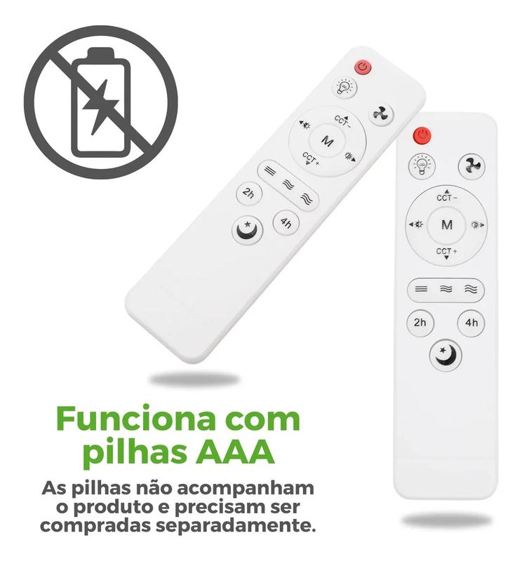 Controle remoto com aviso de que as pilhas AAA não estão inclusas